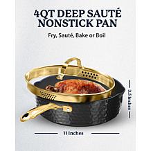 Granitestone Charleston Hammered Black 4-Quart Deep Sauté Pan w/ Lid
