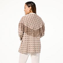GREY by Jhoan Sebastian Grey Fringed Jacquard Sweater Topper