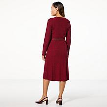 GREY by Jhoan Sebastian Grey Metallic Ribbed Belted Sweater Dress