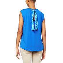 H Halston Super-Soft Knit Sleeveless Top with Scarf Tie Back