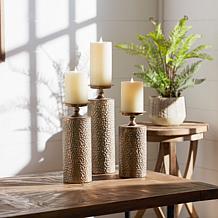 Hammered Bronze Metal 3-piece Candle Holder Set