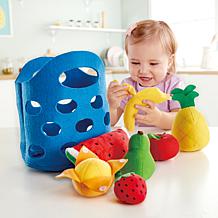 Hape Kitchen Food Playset: Toddler Fruit Basket 8pc Blue Basket