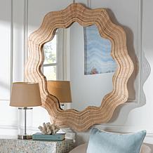 Hasana Coastal Scalloped Rattan Round Wall Mirror