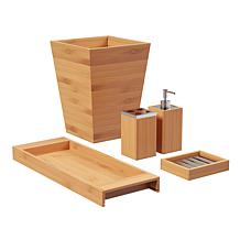 Hastings Home 5-Piece Bamboo Bathroom Décor Set - Brown