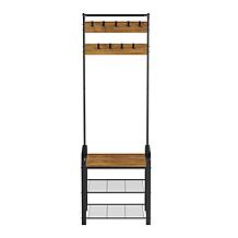 Hastings Home Entryway Coat Rack and Shoe Bench - Black and Brown