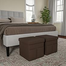 Hastings Home Foldable Storage Cube Ottoman with Pockets 2-Pack