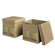 Hastings Home Foldable Storage Cube Ottoman with Pockets 2-Pack