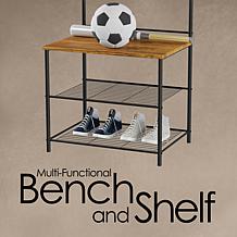 Hastings Home Metal Entryway Storage Rack with Bench - Black & Brown