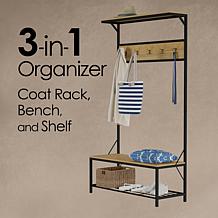 Hastings Home Metal Hall Tree Entryway Storage Bench - Black & Tan