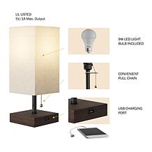 Hastings Home Minimalist LED Lamp with USB Port - Tan-Brown