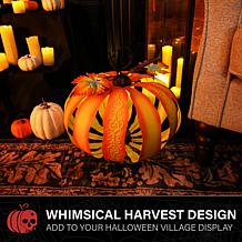 Haunted Hill Farm 1.2-Ft. Metal LED 3D Pumpkin Lantern Decoration f...