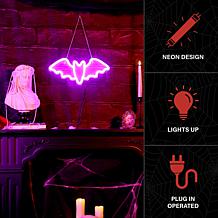 Haunted Hill Farm 13.8-in. Neon Purple LED Bat Wall Decoration for ...