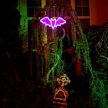Haunted Hill Farm 13.8-in. Neon Purple LED Bat Wall Decoration for ...