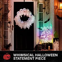 Haunted Hill Farm 1.9-Ft. Neon Multicolor LED Witch with Flying Bro...