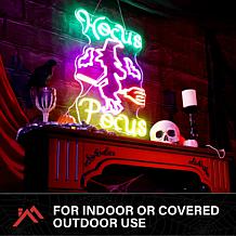 Haunted Hill Farm 1.9-Ft. Neon Multicolor LED Witch with Flying Bro...