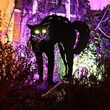 Haunted Hill Farm 3-Ft. Metal Black Cat Decoration with LED Eyes fo...