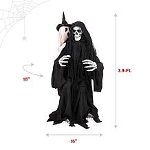 Haunted Hill Farm 3.9-Ft. Sitting Reaper with Hide and Seek Ghost A...