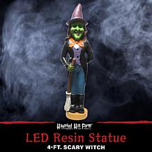 Haunted Hill Farm 4' Scary Witch w/Broom Pre-lit LED Resin Figure  