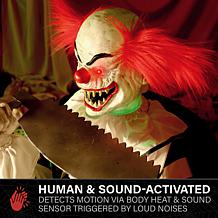 Haunted Hill Farm 4.1-Ft. Sitting Scareclown with Saw & Candy Anima...