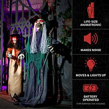 Haunted Hill Farm 5.6-Ft. Standing Witch with a Creepy Girl Animatr...