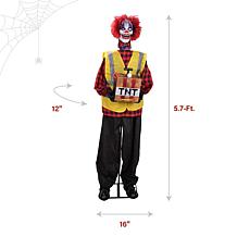 Haunted Hill Farm 5.7-Ft. Standing Animated Clown Courier Animatronic