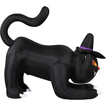 Haunted Hill Farm 6' Wide Pre-Lit Inflatable Black Cat w/Witch Hat