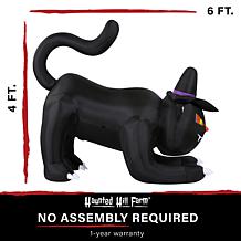 Haunted Hill Farm 6' Wide Pre-Lit Inflatable Black Cat w/Witch Hat