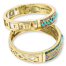 Heidi Daus Daily Double Goldtone Crystal Set of 2 Bangle Bracelets