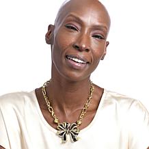 Heidi Daus French Ribbon Crystal and Black Enamel Magnetic Pendant