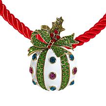 Heidi Daus Holly Jolly Crystal Ornament Pendant/Pin with Cord Necklace