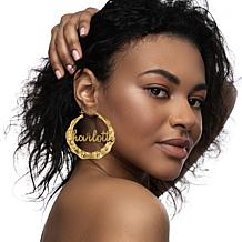 Heights Jewelers Plated Sterling Silver Bamboo Name 2" Hoop Earrings
