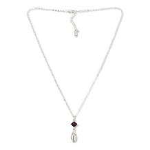 Herkimer "Diamond" Quartz and Garnet Drop Pendant with Chain Necklace