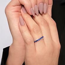 House of Ellure Sterling Silver Sapphire & Zircon Crossover Band Ring