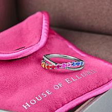 House of Ellure Sterling Silver Sapphire & Zircon Crossover Band Ring