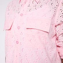 HUE Button-Front Cotton Eyelet Topper