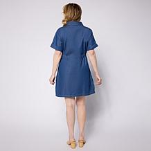 Hue Knit Denim Dress with Collared Neck