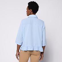 Hue Ruffle Hem 3/4-Sleeve Button-Down Top 
