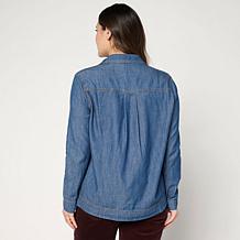HUE Utility Pocket Button-Front Denim Shirt