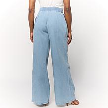 HUE Woven Denim Pull-On Palazzo Pant