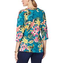 IMAN  Global Chic 3/4-Sleeve Floral Print Chiffon Tunic