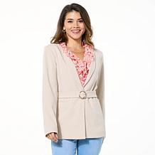 IMAN Global Chic Belted Crepe Knit Blazer