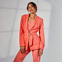 IMAN Global Chic Belted Crepe Knit Blazer