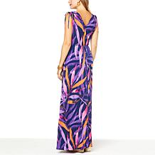 IMAN Global Chic Cinched Shoulder V-Neck Maxi Dress