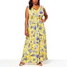 IMAN Global Chic Cinched Shoulder V-Neck Maxi Dress