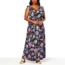 IMAN Global Chic Cinched Shoulder V-Neck Maxi Dress