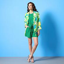 IMAN Global Chic Crepe Knit Flounce Sleeve Top