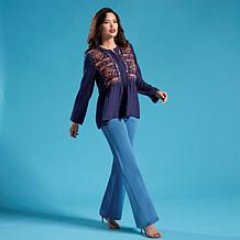 IMAN Global Chic Embroidered Woven Button-Front Blouse