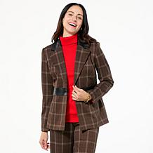 IMAN Global Chic Faux Leather Trimmed Ponte Blazer