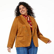 IMAN Global Chic Luxe Faux Suede Double-Breasted Blazer