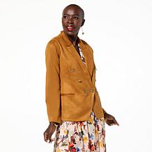 IMAN Global Chic Luxe Faux Suede Double-Breasted Blazer